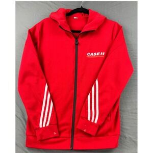 Case IH Full Zip Hoodie Jacket Mens Small Red Fair Logo Athletic Stripe Track